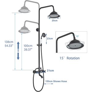 Matte Black Outdoor Brass Faucet 8 Inch Rain Jet <strong>Shower</strong> <strong>Head</strong> Handheld <strong>Sprayer</strong> Single Handle Tub <strong>Spout</strong> Wall Mount 2 Cross Handles - Product Image 2
