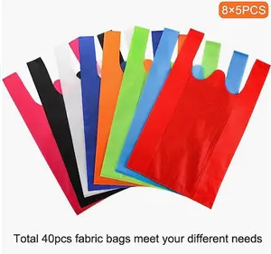 Multi cor não-tecido mercearia compras colete saco com logotipo personalizado impresso t-shirt sacos com padrão de logotipo personalizado