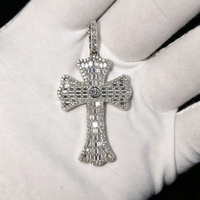 Pendentif Croix en Argent S925 de Haute Qualité, Entièrement Sertie de Moissanite Couleur D VVS, Pendentif Chrétien Givré, Passe le Testeur de Diamant, OEM, Livraison Rapide