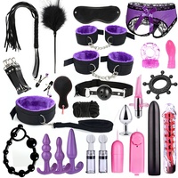 BDSM Bondage Leder-Set 26-teilig SM Fesseln Fußfesseln Sex-Spielzeug Fetisch Halsband Augenbinde Nippelklemmen Peitsche Vibrator Paddle
