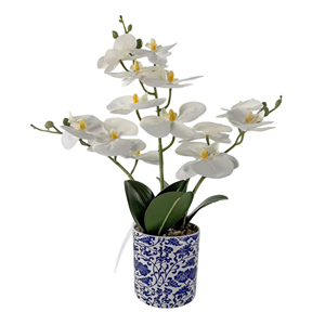 Orquídea Phalaenopsis Artificial Realista Hecha a Mano en Maceta Azul y Blanca para Decoración de Bodas y Hoteles, Decoración de Sala de Estar - Product Image 2