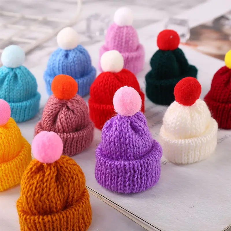 Topi rajut Mini Natal untuk kerajinan DIY dan dekorasi pesta perlengkapan topi rajut DIY anak-anak rumah tangga