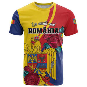 Maglietta personalizzata Romania Independence Day T-Shirt Golden Eagle con rose all'ingrosso Oversize personalizzato il <span class=keywords><strong>tuo</strong></span> <span class=keywords><strong>nome</strong></span> e Logo - Product Image 1