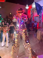 Costume de robot miroir LED avec casque lumineux pour spectacle sur scène, discothèque, bar, festival, défilé, cosplay