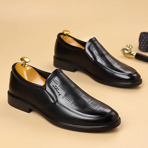 Mocasines de cuero para hombre, sin cordones, punta redonda, forro de cuero genuino, suela de goma, para todas las estaciones, zapatos casuales de negocios. - Product Image 1