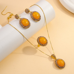 Set di Gioielli Vintage Placcati <span class=keywords><strong>Oro</strong></span> Aisaiti 3 Pezzi per Donna, Collana con Pietra Ovale, Orecchini e Anello, Set Regalo all'Ingrosso - Product Image 2