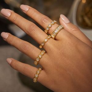 Vintage Minimalist 18K Gold Plated Stainless Steel Round Rectangle Heart TearDrop Zircon <b>Stack</b> <b>Rings</b> for Wedding Engagement - Product Image 1