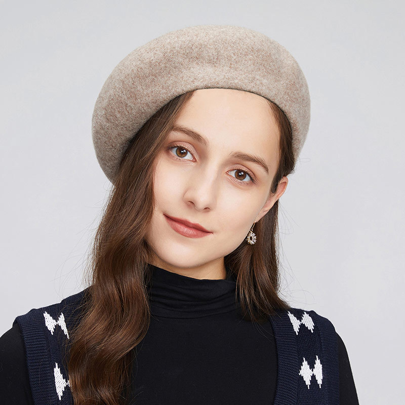 6 Pieces Wool Beret Hat French Style Beanie Hats Fashion Ladies Beret Caps Wool French Beret Hat Solid Color Beret Cap for Women Girls  main image 2