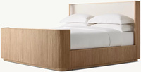 Mobilier d'intérieur moderne rosaces et placages de chêne blanc salon abri de chambre à coucher haut de gamme lit en tissu avec marchepied