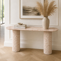 Table d'appoint en marbre rose, console d'entrée, bar sur mesure, mobilier de luxe en pierre pour salon et hôtel