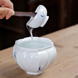 Lave-tasses en céramique à motif tournesol, pot à résidus de thé Jianshui, bol à eau Zen domestique, origine Dehua - Product Image 3