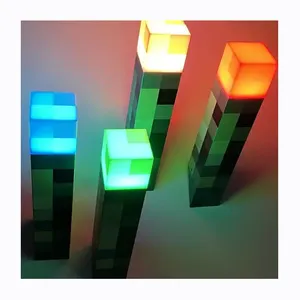 새로운 Minecraft 색상 변경 점 손전등 USB 충전식 라이트 업 벽 토치 야간 램프 LED 충전식 배터리 ABS