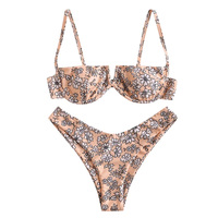 2024 Bikinis personnalisés maillots de bain conception femmes maillots de bain à armatures String maillots de bain 2 pièces filles fleur impression Bikinis ensemble