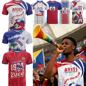 Camisetas de Fútbol Personalizadas con el Logotipo de la Copa <span class=keywords><strong>Mundial</strong></span> de Fútbol 2026 para Aficionados de Haití, Camisetas Deportivas Casuales de Poliéster para Hombre - Product Image 3