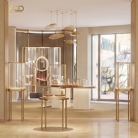 Ensemble de présentoirs à bijoux en métal de luxe, présentoir sur pied, vitrine en verre trempé, acier inoxydable, LED blanc chaud, écologique, robuste