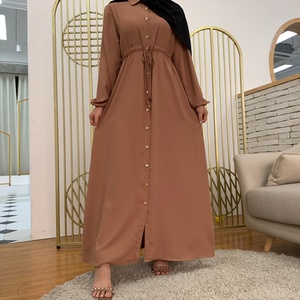 6289#Front Button Open Women Islamic Button Maxi Waist <b>Tie</b> Abaya Muslim Dresses - Product Image 4