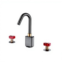 Robinet de salle de bain de luxe en laiton avec poignée en cristal, finition noircie, 3 trous, mitigeur noir à montage sur comptoir