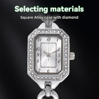 Montres carrées de luxe personnalisées en gros pour femmes, avec strass, boîtier en alliage or rose/argent, étanches, aiguilles lumineuses, tendance