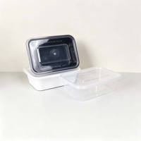 Conteneur alimentaire rectangulaire en plastique jetable épaissi 500 650 750 1000 ml avec couvercle, boîte à lunch micro-ondable, vente en gros