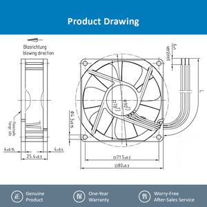 Ventilateur axial de refroidissement à haut débit d'air ebm-papst 8414NGH 24V DC 80mm pour équipement industriel - Product Image 4