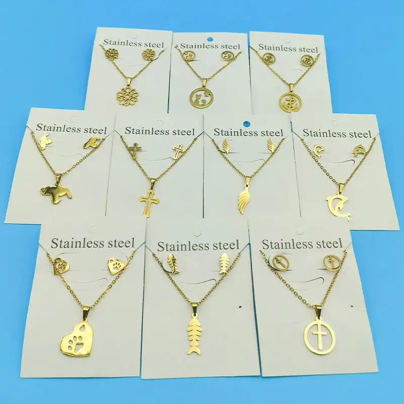 Spot Großhandel Günstige Schmuck Sets Tier Edelstahl Anhänger Halskette Set Damen Goldkette Halskette Ohrringe Schmuck Geschenk