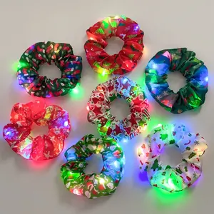 Wholesale Girls Christmas Glow In The Dark Santa Scrunchie Bright Color Led Flashing Hair Ring Scrunchies With Led