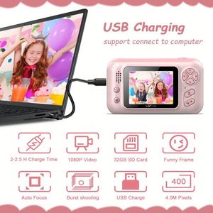 Appareil photo numérique pour enfants BTJ, capteur MOS, écran 2,4 pouces, grand angle 180°, photographie en un clic, MicroSD, pas cher, cadeau d'anniversaire 2026 pour garçons - Product Image 5
