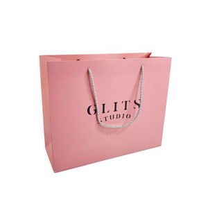Wholesale Custom Logo Pink <b>Paper</b> Bags Black Hot Stamping Print Luxury Gift <b>Paper</b> Shopping Pouches For Fashion Store Boutique - Product Image 2