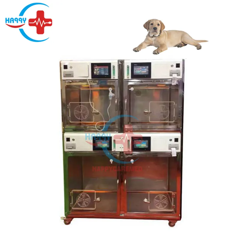 Incubadora icu uso veterinário para cachorros, equipamento de clínica para animais de estimação, 4 unidades, aço inoxidável, gaiolas com câmara de oxigênio HC-R052C
