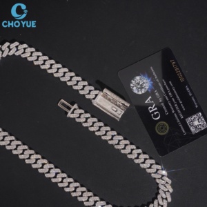 Cadena Cubana de Plata S925 Chapada en Oro Blanco con Moissanita de Color, Certificada por GRA, Joyería de Moda, Regalo para Parejas - Product Image 4