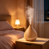 Diffuseur d'huiles essentielles ultrasonique d'intérieur, texture bois, veilleuse LED, humidificateur parfumé pour usage résidentiel