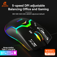 Souris sans fil lumineuse 6D pour bureau et gaming, modèle JW-D238, tri-mode BT 2.4G, avec câble Type-C, vente en gros usine