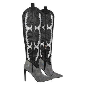 Fashion <strong>Sparkly</strong> Cowboy <strong>Boots</strong> Shiny Rhinestone Decor Knee-High High Heel <strong>Boots</strong> for Women Evening - Product Image 4