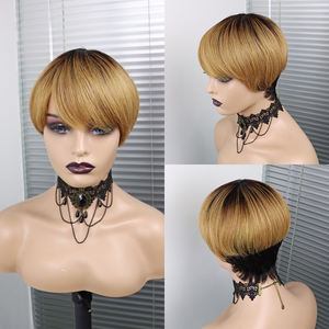 Vente en gros Perruques cheveux humains brésiliens sans colle pour femmes noires Perruques courtes et droites <span class=keywords><strong>coupe</strong></span> Pixie Perruques bon marché fabriquées à la machine <span class=keywords><strong>avec</strong></span> franges - Product Image 2