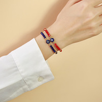 Chanceux Amulette Diables Yeux À La Main Corde Tressée Bracelet Vintage Réglable Cristal Perles Turc Bleu Mauvais Yeux Perlé Bracelet