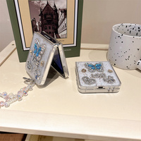 Coque de téléphone papillon chic et luxueuse bleu brillant avec strass pour Samsung Galaxy Z Fold 7, étui avec sangle à perles de cristal pour Z Flip 7-3