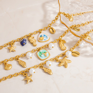 Ocean-Themed Charm <b>Bracelet</b> With Pearl <b>Shell</b> Starfish Seashell Gold Plated Women's Everyday Wear Jewelry - Product Image 4