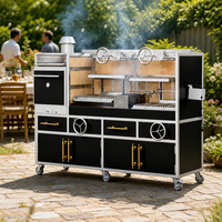 Barbecue argentin professionnel en acier inoxydable noir avec hauteur réglable