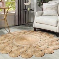 Tapis rond en jute bio, tissé à la main, à poils moyens de 8 mm d'épaisseur, pour salon, canapé, table basse, chambre, chevet, extérieur, compatible aspirateur