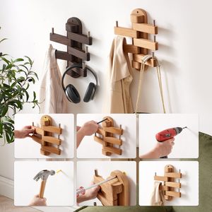 Swivel <strong>Coat</strong> <strong>Hooks</strong> for Walls Decorative <strong>Oak</strong> Wood <strong>Coat</strong> Rack Wall Shelf for Bedroom Living Room Bathroom Office Wood Wall <strong>Hooks</strong> - Product Image 4