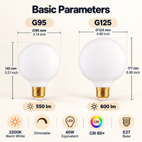 Ampoule LED Globe à Filament G95 G125 E27 Blanc Chaud Dimmable CRI80 pour Éclairage Décoratif Maison Hôtel Restaurant CE UKCA