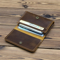 Couche supérieure du fabricant 1070 étui en cuir accordéon pour hommes bouton porte-carte en cuir de vachette pour banque de crédit porte-monnaie conducteur