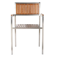 Ensemble de mobilier de jardin moderne et contemporain pour terrasse, en acier inoxydable et teck, table et chaises empilables, résistant aux intempéries, pour parc