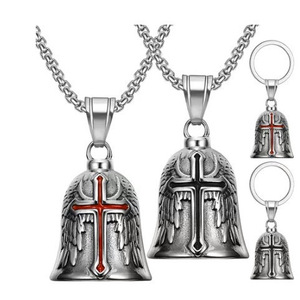 Подарок для байкеров: Брелок из нержавеющей стали с крестом и крыльями ангела, подвеска-колокольчик для мотоцикла, оберег для защиты и удачи мотоциклиста. - Product Image 3