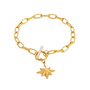 Vintage Stainless Steel Pendant Bracelet with 18K Gold Plating High-End <b>Charm</b> Chains Trendy Style and No Fading - Product Image 5