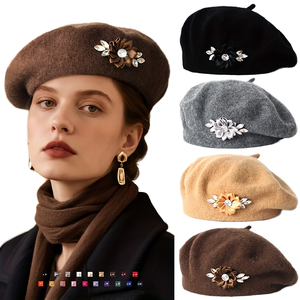 Béret en laine pour femme adulte, logo personnalisé, broderie à la main, hiver, décontracté, extérieur, respirant, polaire, vente en gros, OEM/ODM, directement <span class=keywords><strong>de</strong></span> l'usine - Product Image 1