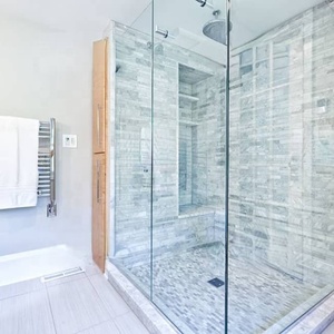 Salle de bain salle de <span class=keywords><strong>douche</strong></span> <span class=keywords><strong>douche</strong></span> décorative en verre porte coulissante verre plat incurvé trempé cloison de séparation pour <span class=keywords><strong>douche</strong></span> coulissante en verre - Product Image 2