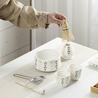 Ensemble de bols à matcha en céramique avec support pour chasen, accessoires de fouet à thé de style Song, base et support pour chasen pour la cérémonie du thé japonaise