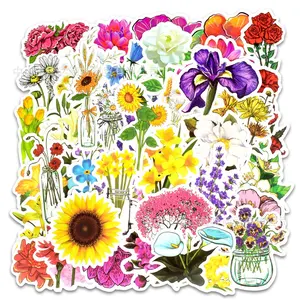 50Pcs Cartoon Flowers Fresh Girl Graffiti Stickers For Car Laptop Refrigerator Flowers Blooming Element Sticker