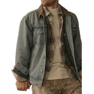 New Design Lined Plaid Quilted Men's Streetwear Jacket Vintage Washed Winter Cotton Jacket High-End Blue <b>Denim</b> Jackets & <b>Coats</b> - Product Image 3